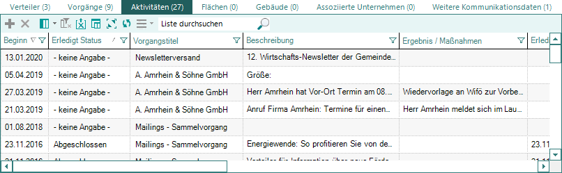 Unternehmen-Kontakte-Tabelle-FLE-Vorgänge-Aktivitäten