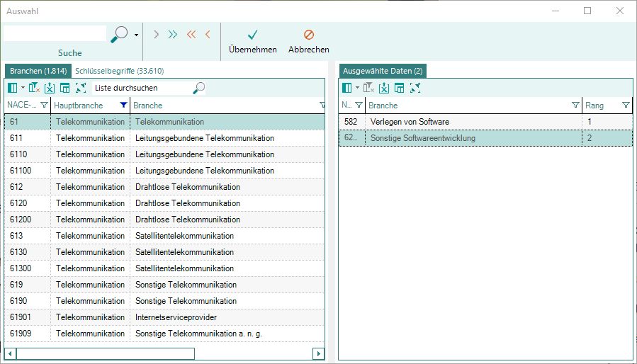 Branchen-Auswahl-über-Ansichtsfilter-Hauptbranche