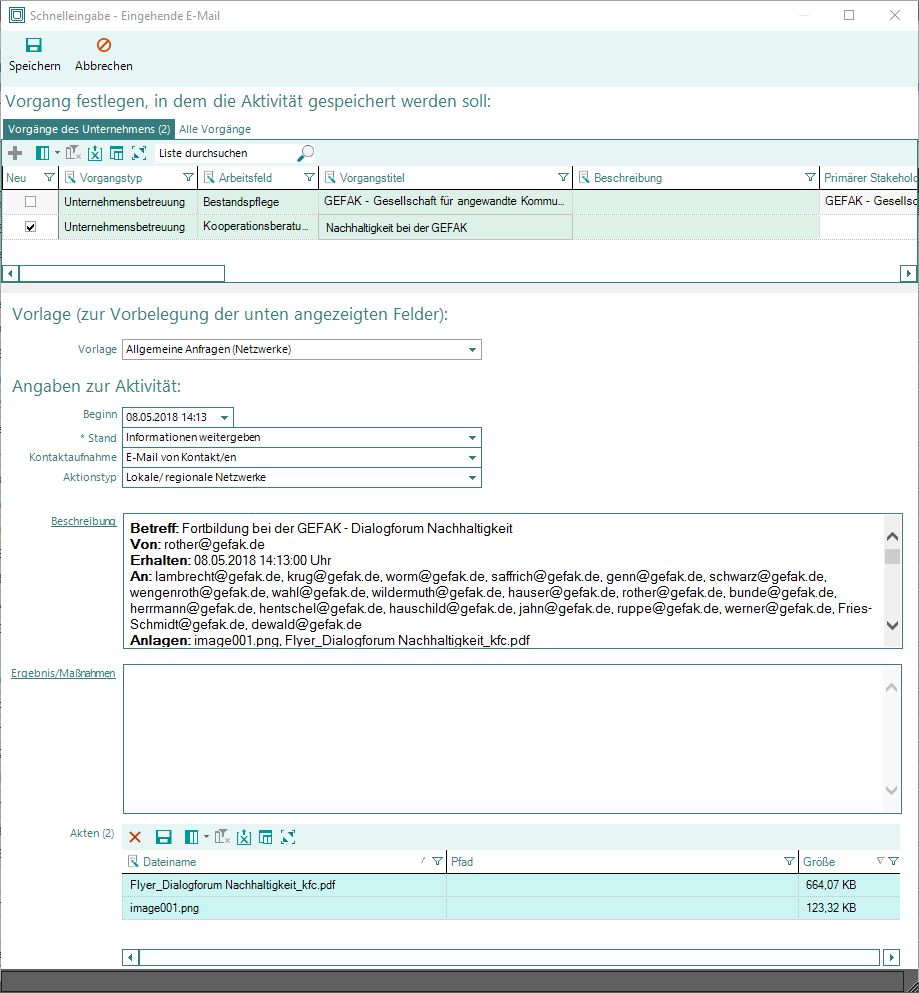 Schnelleingabe E-Mail 