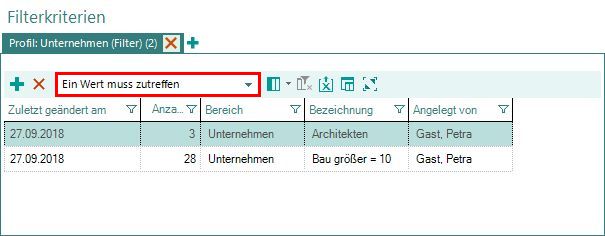 Filterbeispiel Unternehmensfilter kombinieren