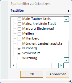 Spaltenfilter Checkboxen