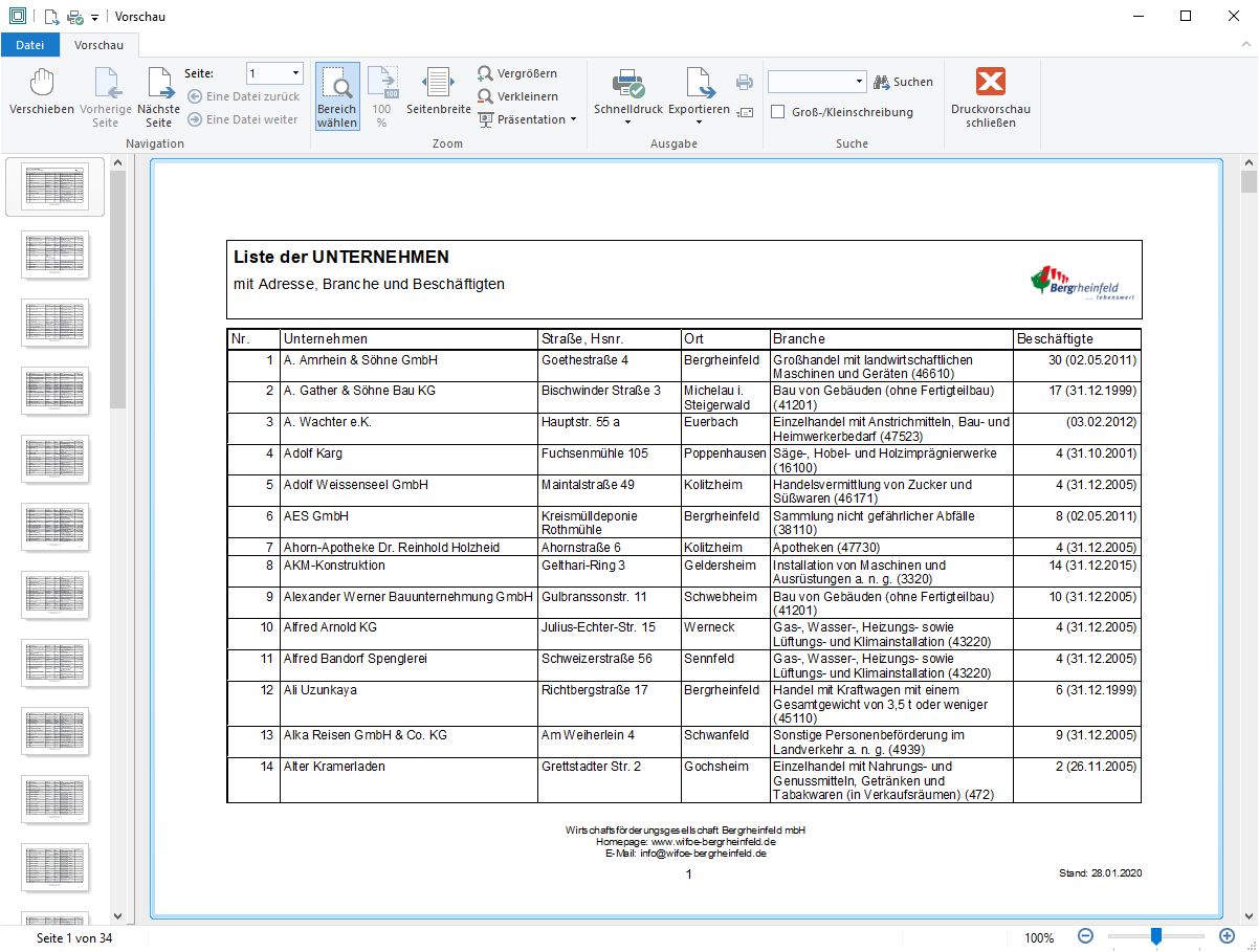 Vorschau- Unternehmensliste